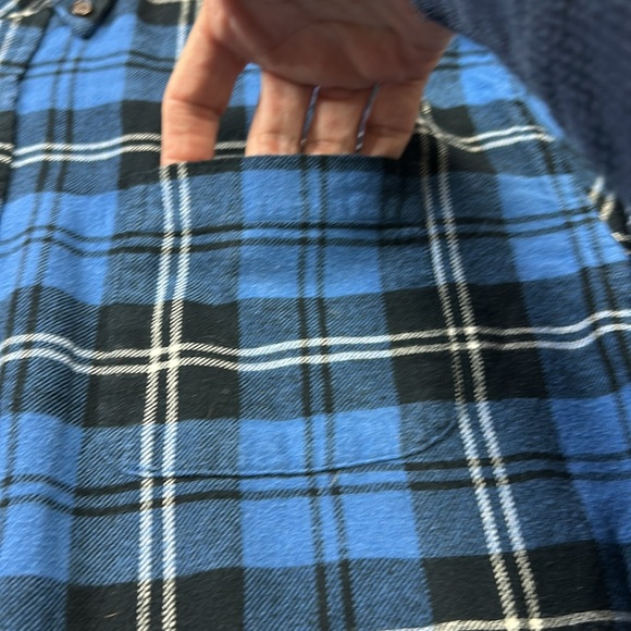Women’s long flannel shirt button down collar single breast pocket blue & black - Picture 8 of 9